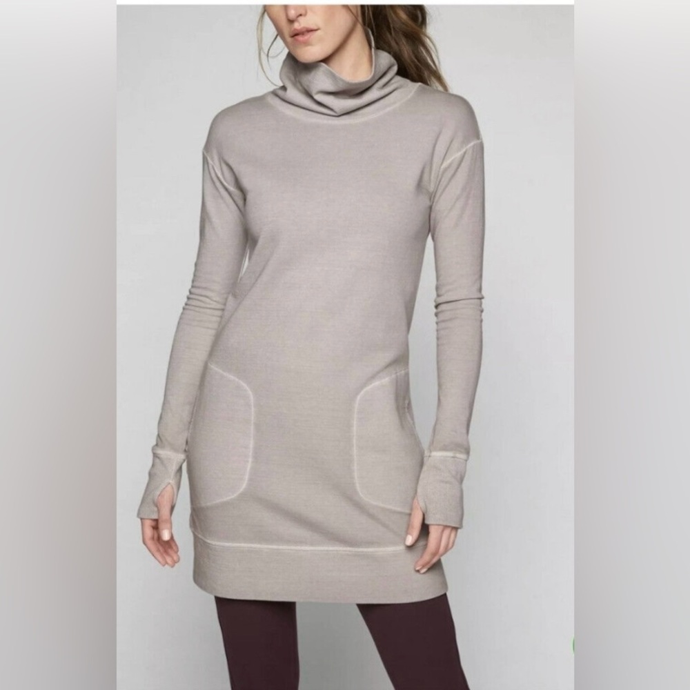 Athleta Eco Wash Turtleneck Sweatshirt Dress Size Small in Silver Bell